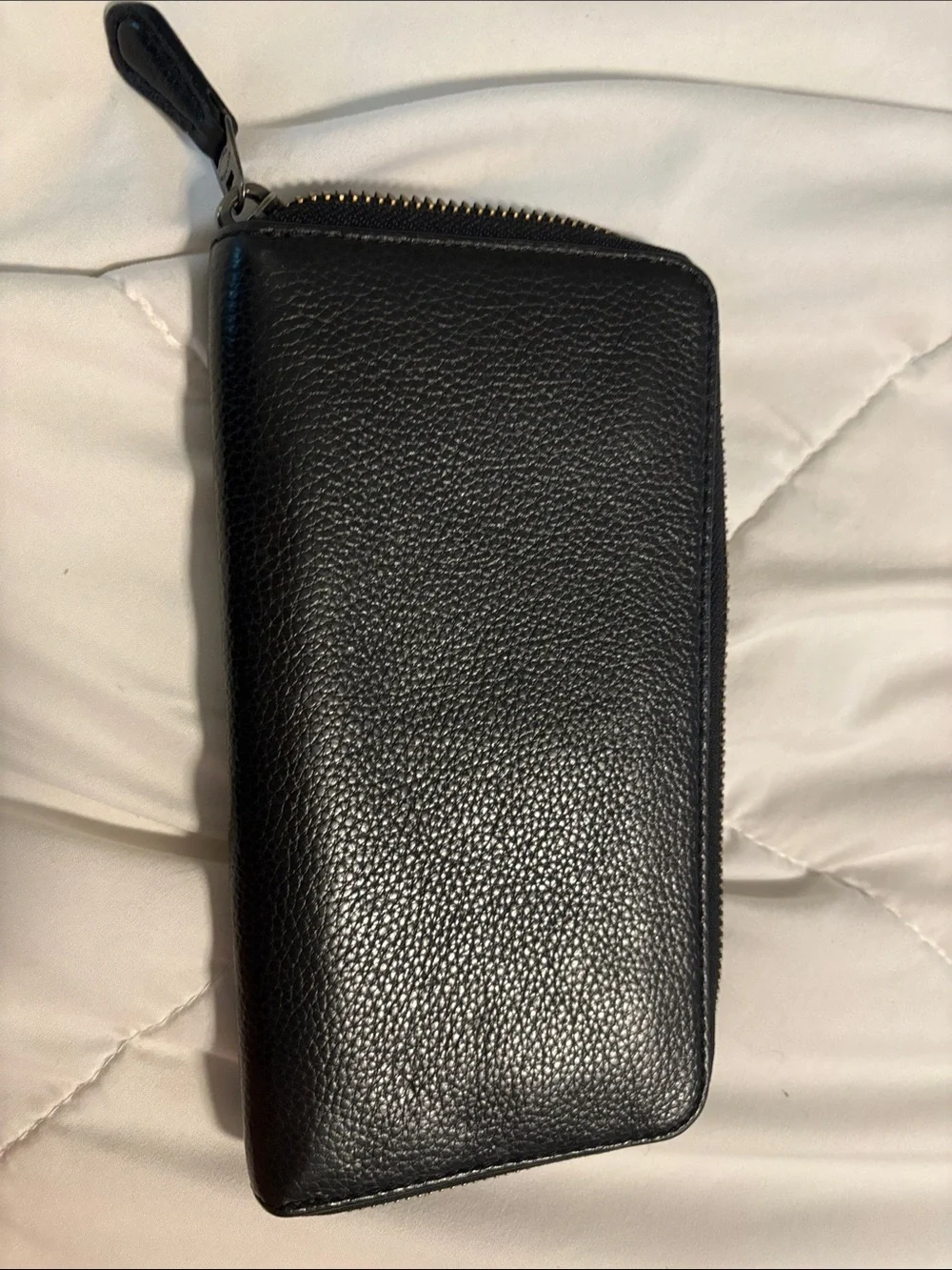 Coach Baseman Black Pebbled Leather Zip Wallet with Character Motif